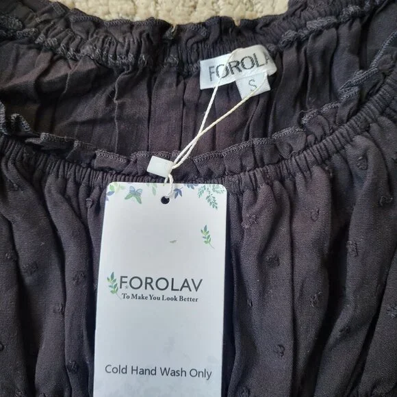 Women's FOROLAV Off Shoulder Flowy Romper – Black – Size S – NWT - Picture 12 of 13